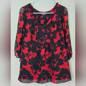 A.n.a Floral Boho Peasant Elevated Basic Office Chic Art To Wear Blouse, 1X